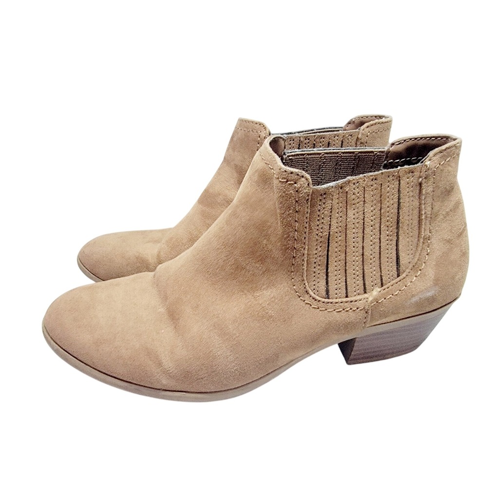 American Eagle 8.5W Tan Suede Ankle Booties Faux Leather Cowgirl Y2K Western‎